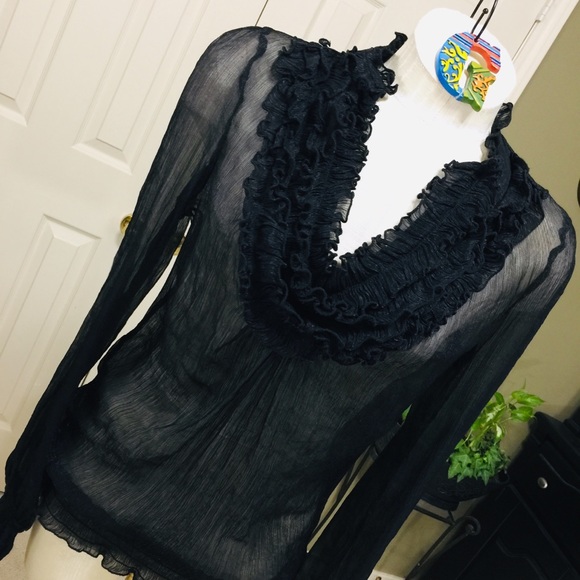 Charlotte Russe Sheer Black Gauze Shirt Size L - Picture 2 of 7